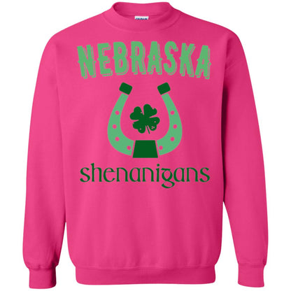 Nebraska Shenanigans Horseshoe Clover St Patrick_s Day T-shirt Heliconia