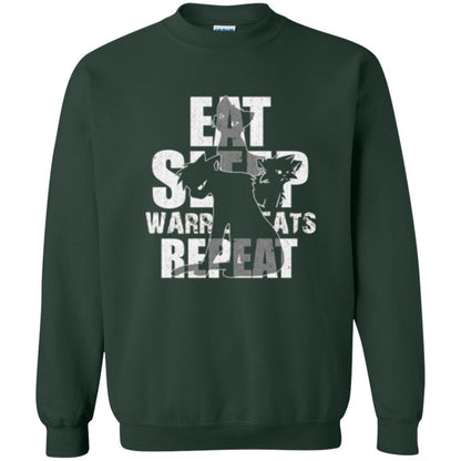 Cat Lover T-shirt Eat Sleep Warrior Cats Repeat Forest Green