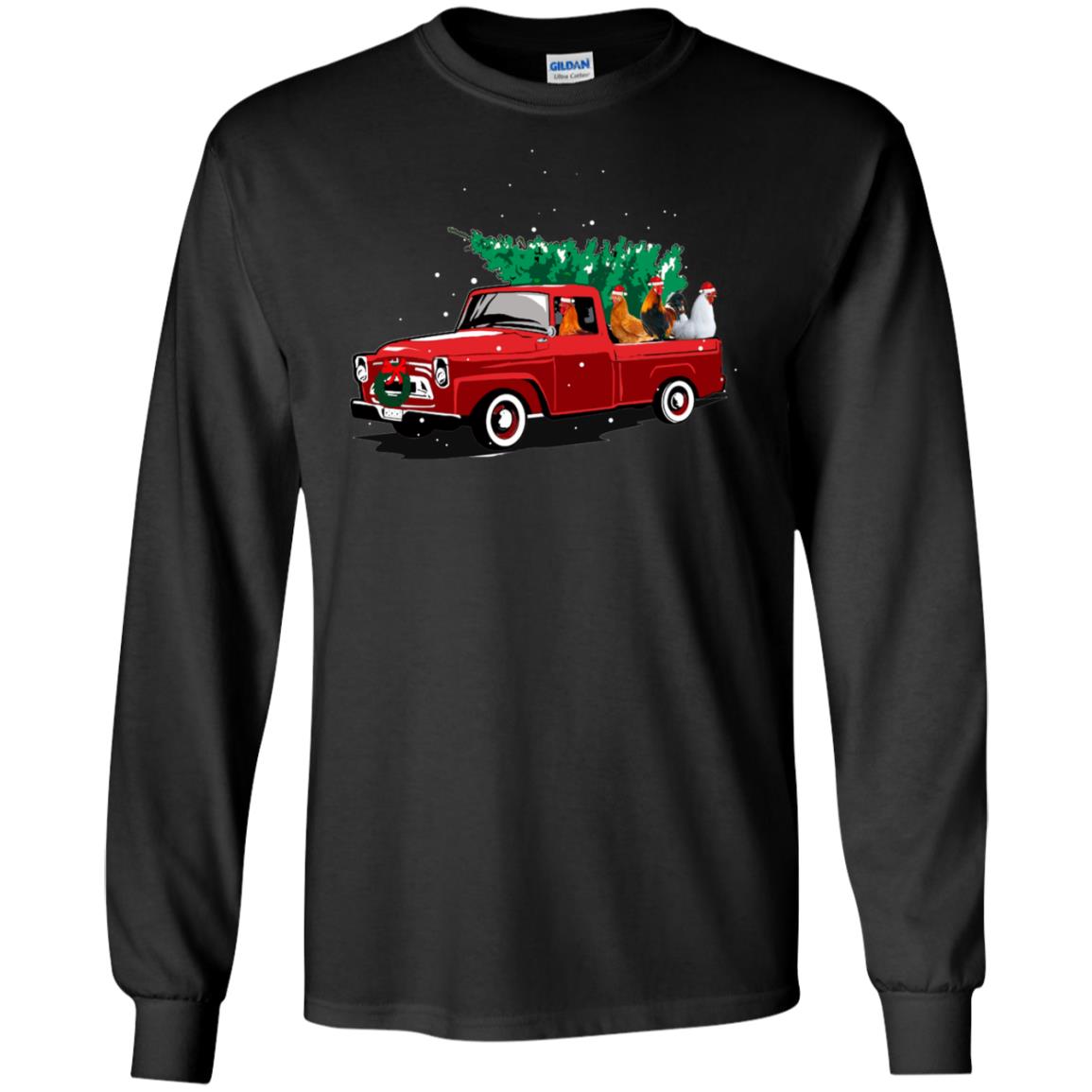 Chickens On Car Merry Christmas Gift Shirt For Mens Womens Black