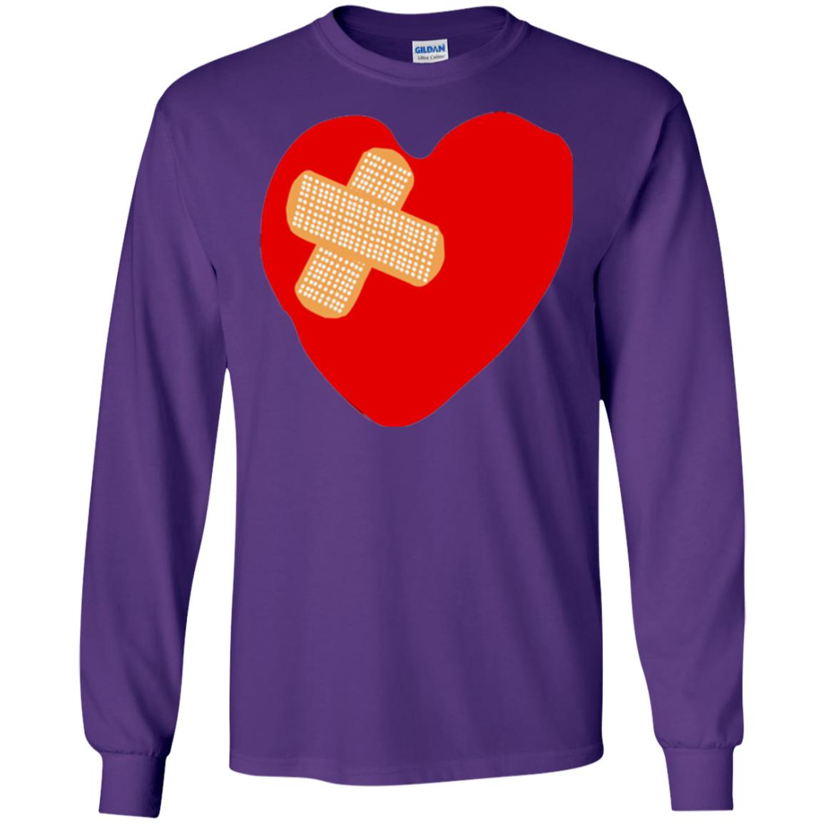 Funny Patched Up Heart Graphic T-shirt Purple