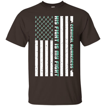 Cervical Awareness His Fight Is My Fight Teal White Stars Flag Of Usa Shirt Dark Chocolate