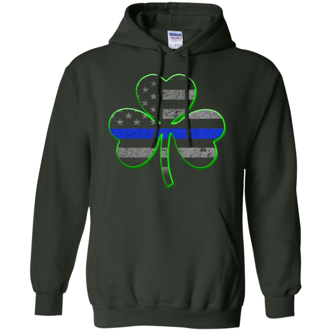 Thin Blue Line St Patrick_s Day Clover T-shirt Forest Green