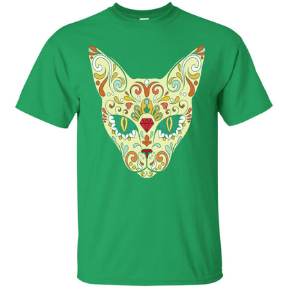 Cat Sugar Skull Design T-shirt Irish Green