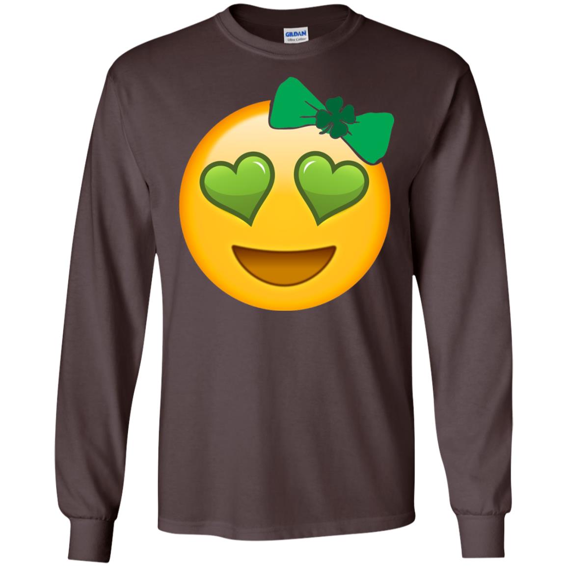 Emoji Green Heart Eyes Bow Saint Patricks Day Shirt For Girls Dark Chocolate