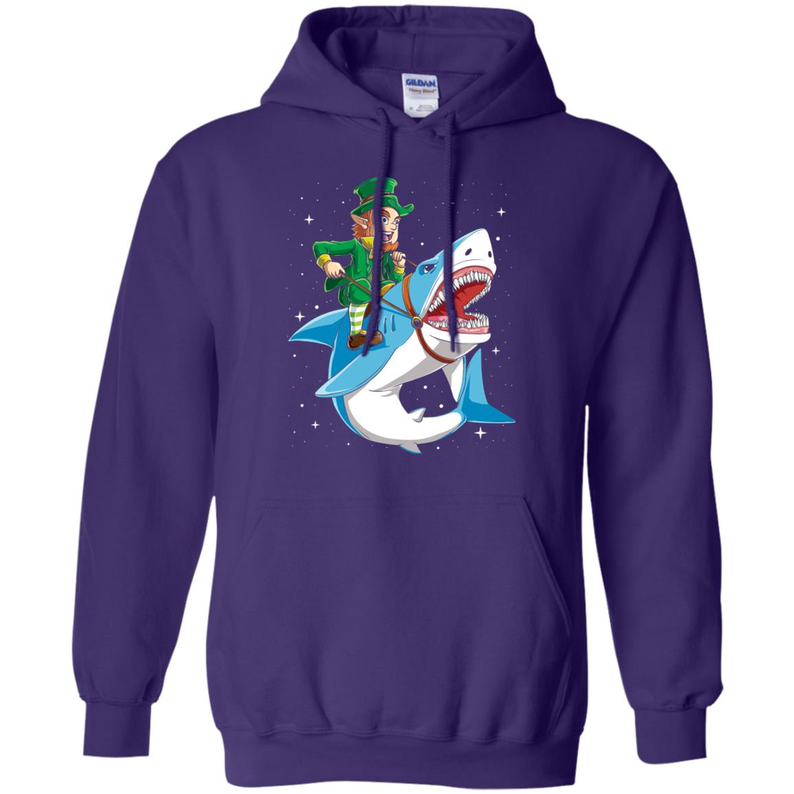 Leprechaun Riding Shark St Patricks Day T-shirt Purple