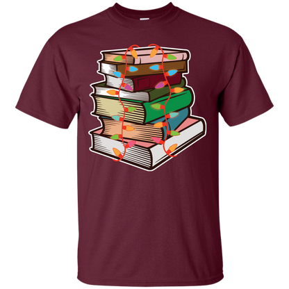 Fairy Lights Christmas Gift T-shirt Book Lover Maroon
