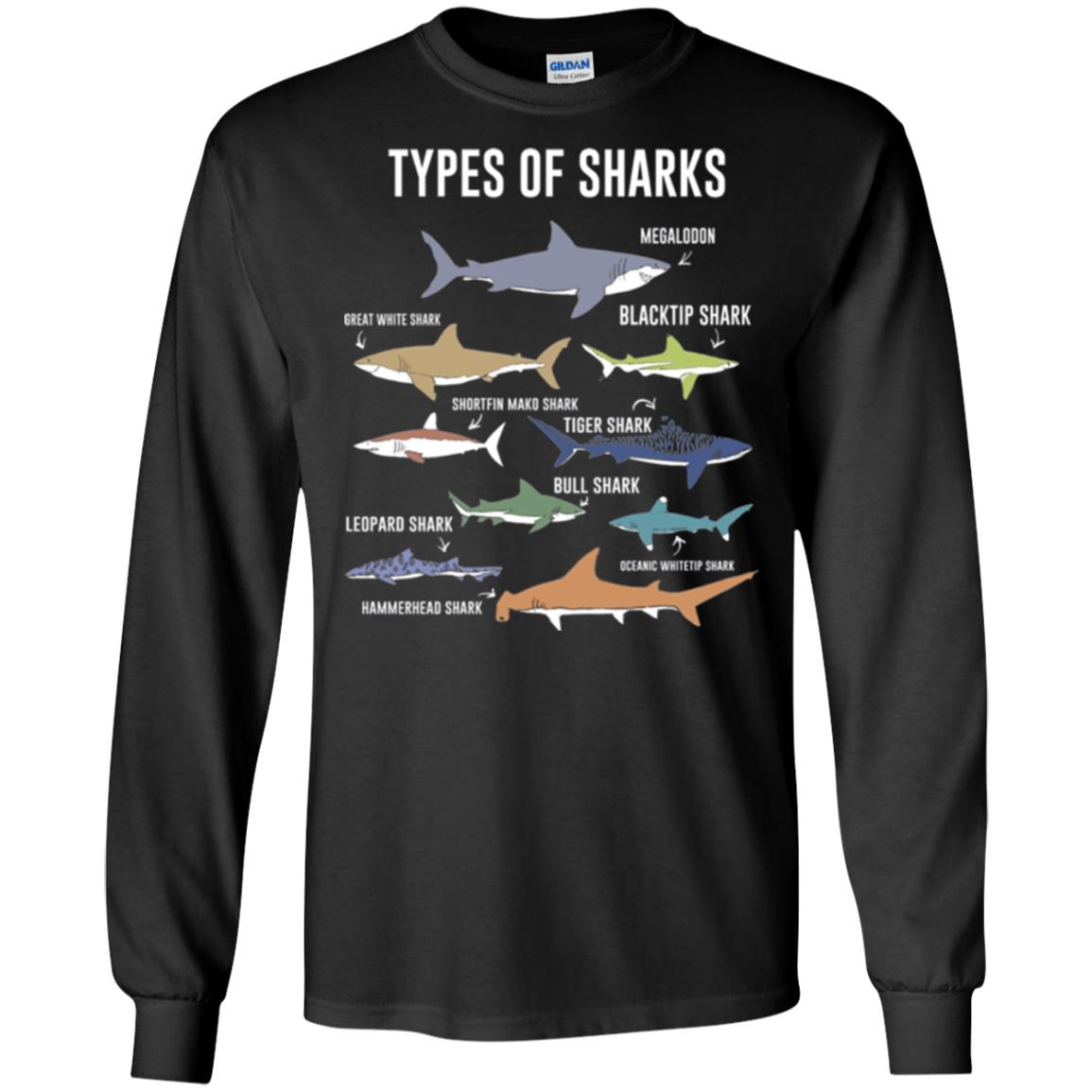 Shark Lovers T-shirt 9 Types Of Sharks Ocean Black