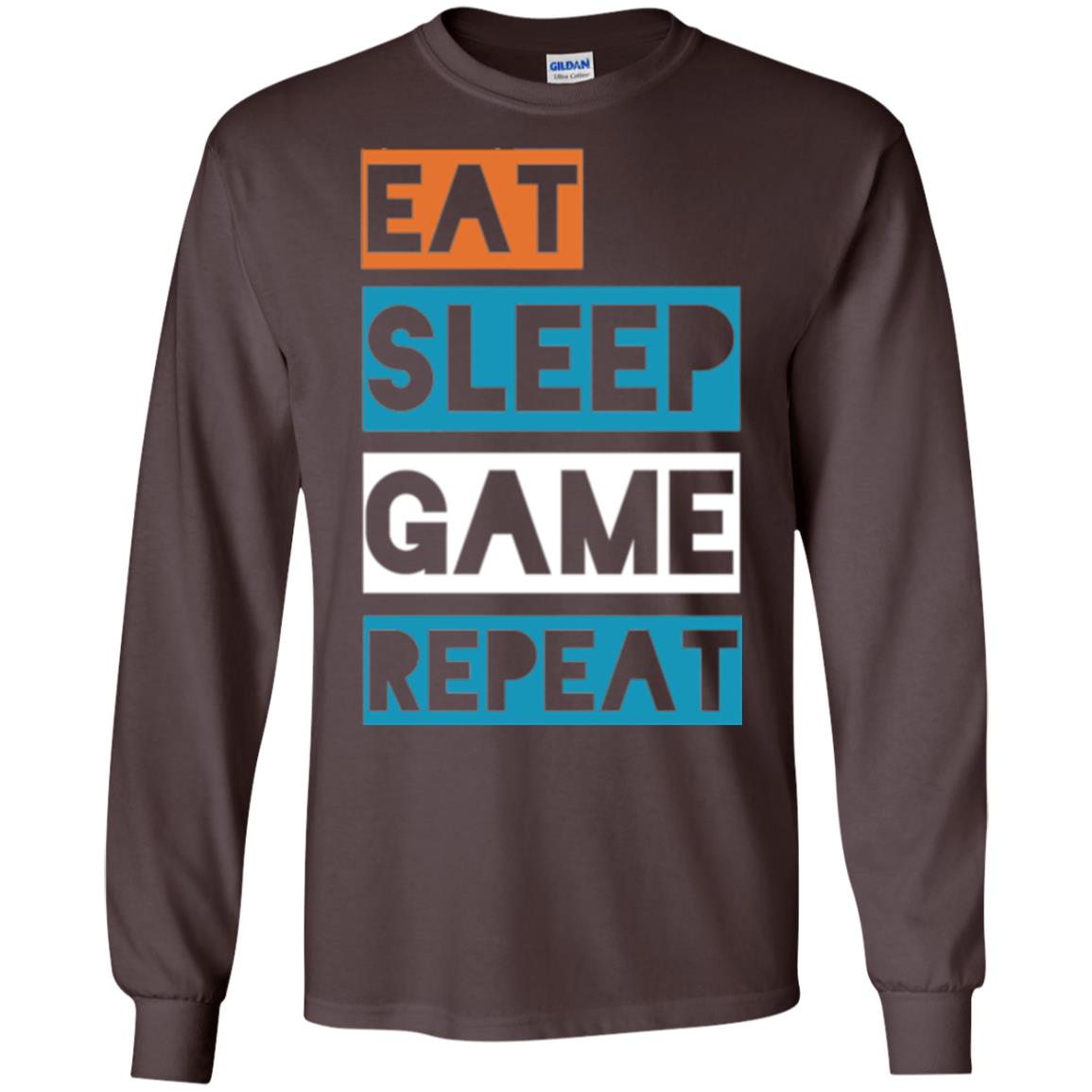 Eat Sleep Game Repeat Video Gamer Player T-shirt Dark Chocolate