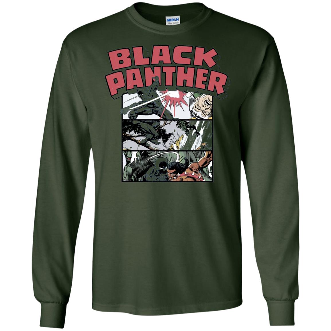 Black Panther Retro Comic Stacked Panel Art T-shirt Forest Green