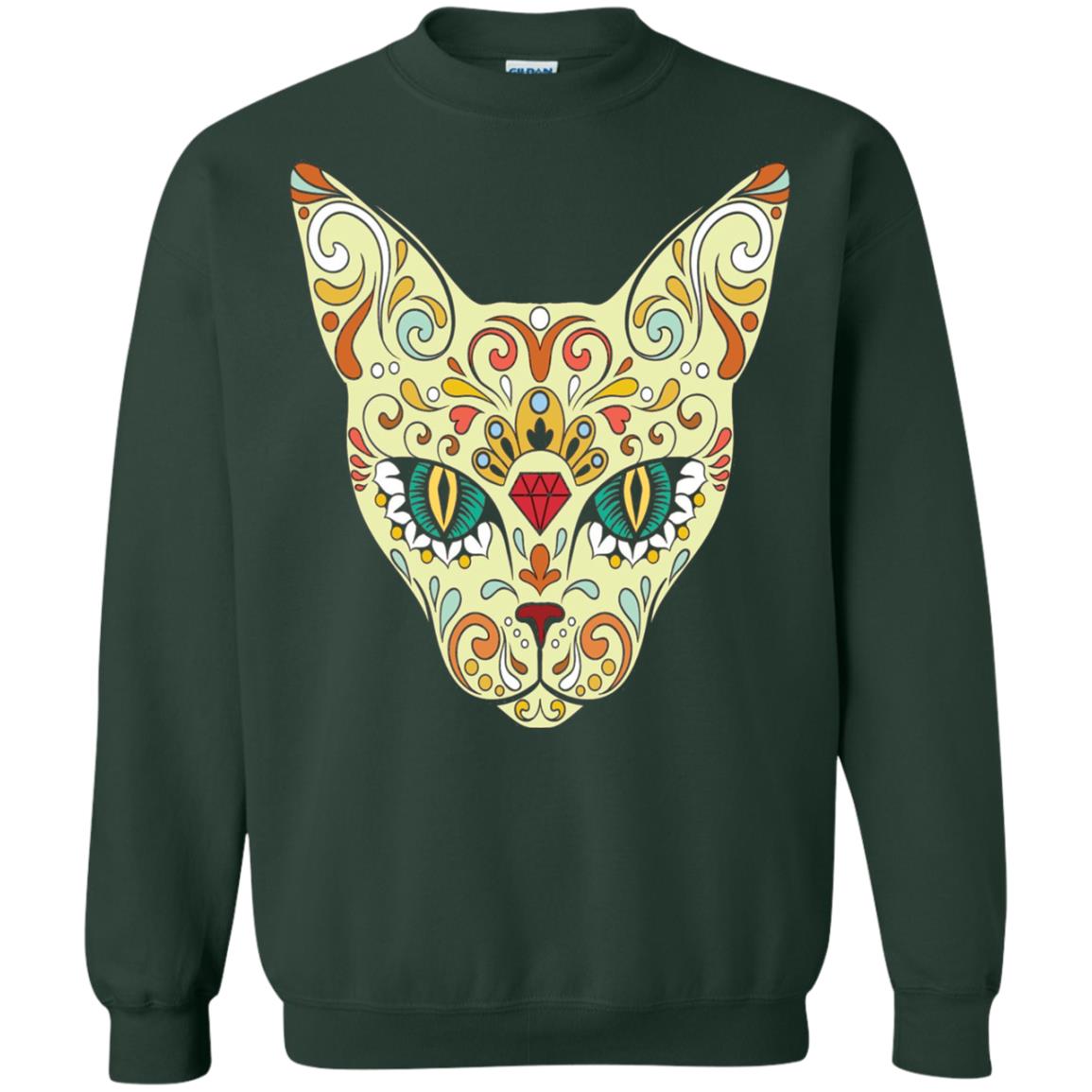Cat Sugar Skull Design T-shirt Forest Green