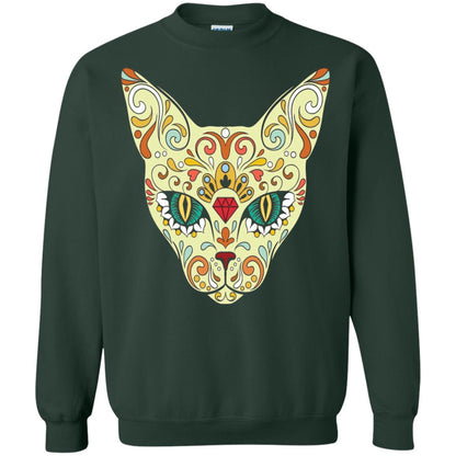 Cat Sugar Skull Design T-shirt Forest Green