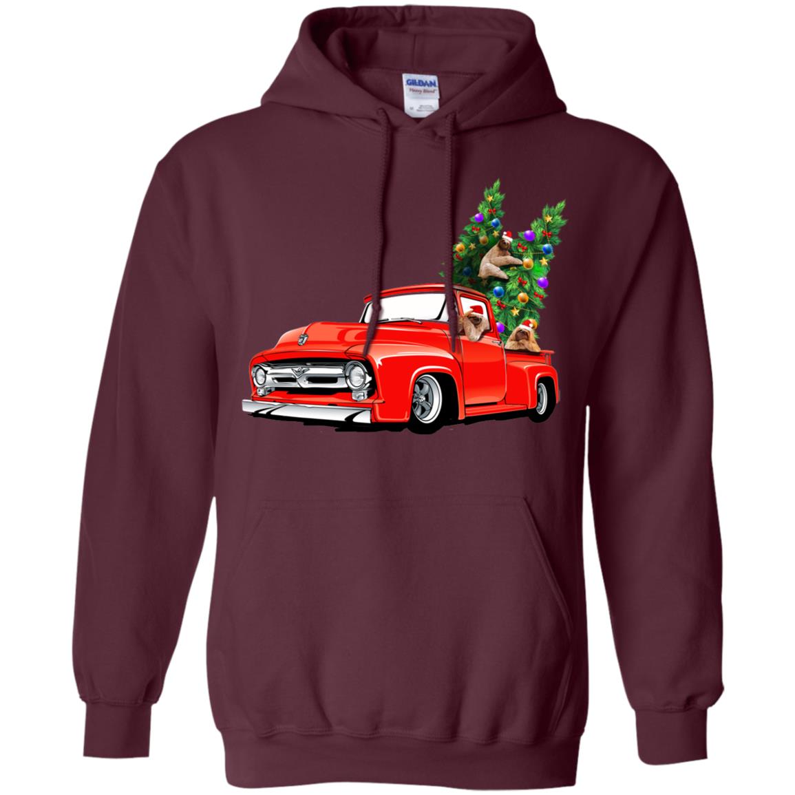 Christmas Tree And Sloths On Car X-mas Gift Shirt Maroon