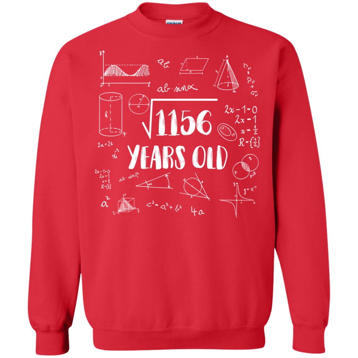 Square Root Of 1156 34th Birthday 34 Years Old Math T-shirt Red