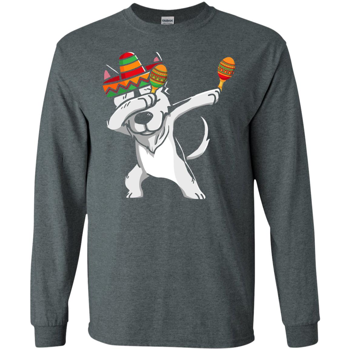 Dabbing Husky Funny Cinco De Mayo T-shirt Dark Heather