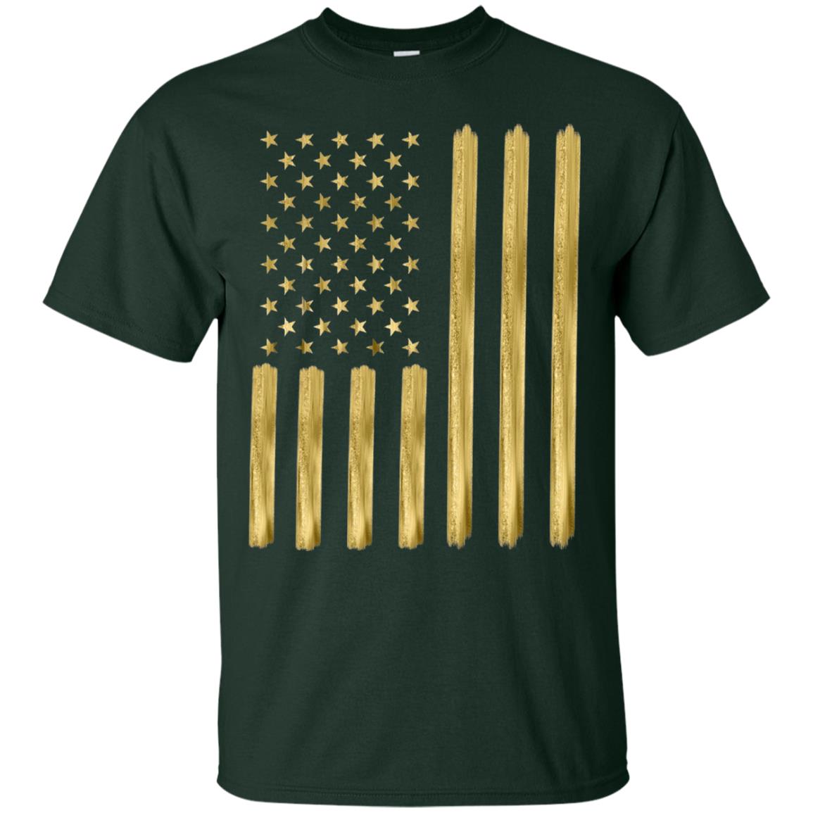 Faux Gold Paint American Flag T-shirt Forest