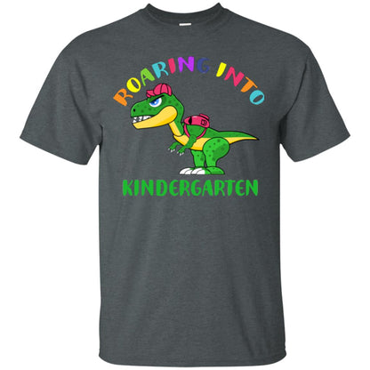 Roaring Into Kindergarten Happy First Day Of School Shirt Dark Heather
