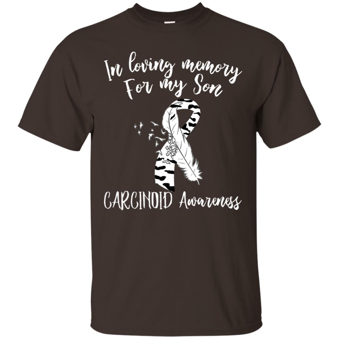 In Loving Memory For My Son Carcinoid Awarenss Zebra Stripe Ribbons Shirt Dark Chocolate