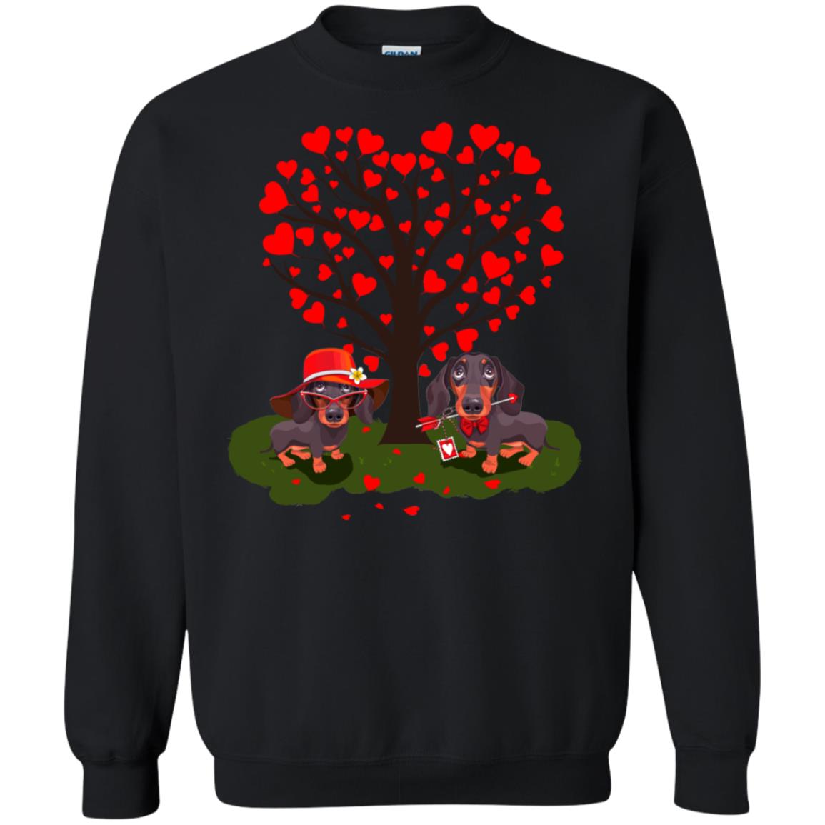 Valentine Dachshund Couple Heart Tree Shirt Black