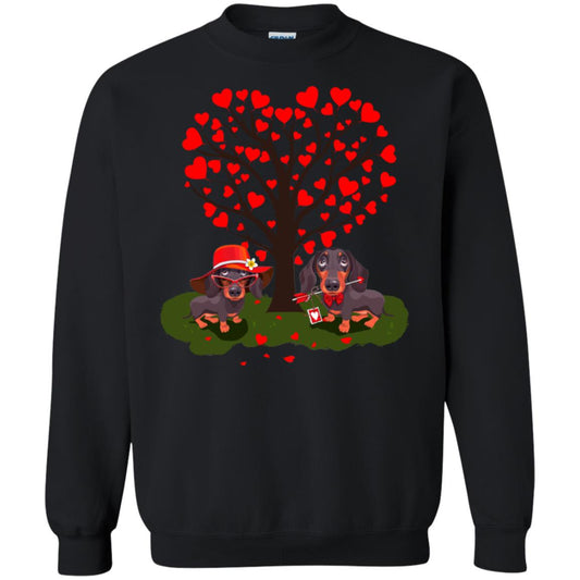 Valentine Dachshund Couple Heart Tree Shirt Black