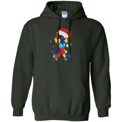 Autism Puzzle Ribbon Santa Hat X-mas Gift Shirt Forest Green