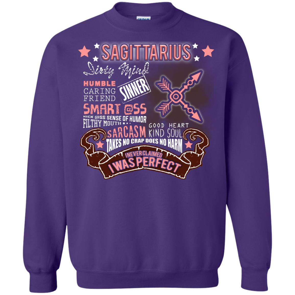 Dirty Mind Humble Caring Friend Filthy Sinner Mouth Good Heart Kind I Never Clamed I Was Perfect Sagittarius Birthday Purple