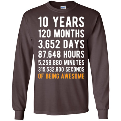 Birthday T-shirt 10 Years Old Of Being Awesome Dark Chocolate