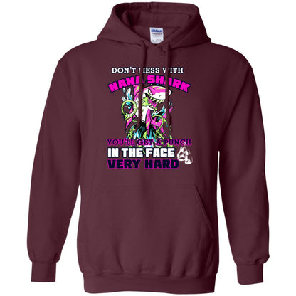 Don't Mess With Nana Shark You'll Get A Punch In The Face Very Hard Family Shark Shirt Maroon