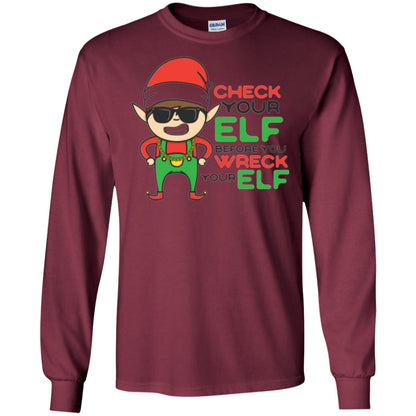 Christmas T-shirt Check Your Elf Before You Wreck Your Elf Maroon