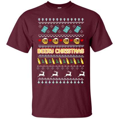 Beery Christmas Merry X-mas Beer Drinking Lovers Gift Shirt Maroon