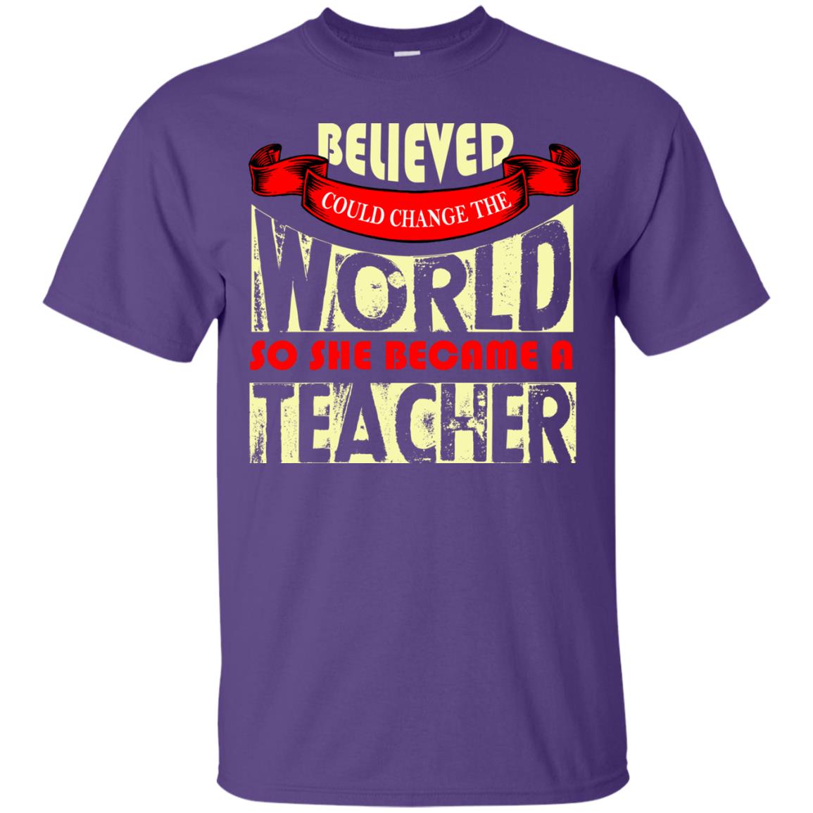 Teacher T-shirt So She Became A Teacher Purple