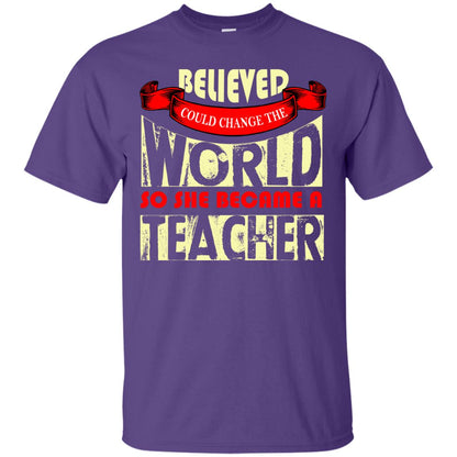 Teacher T-shirt So She Became A Teacher Purple