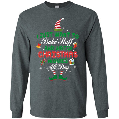 Christmas T-shirt I Just Want To Bake Stuff And Watch Christmas Movies Dark Heather