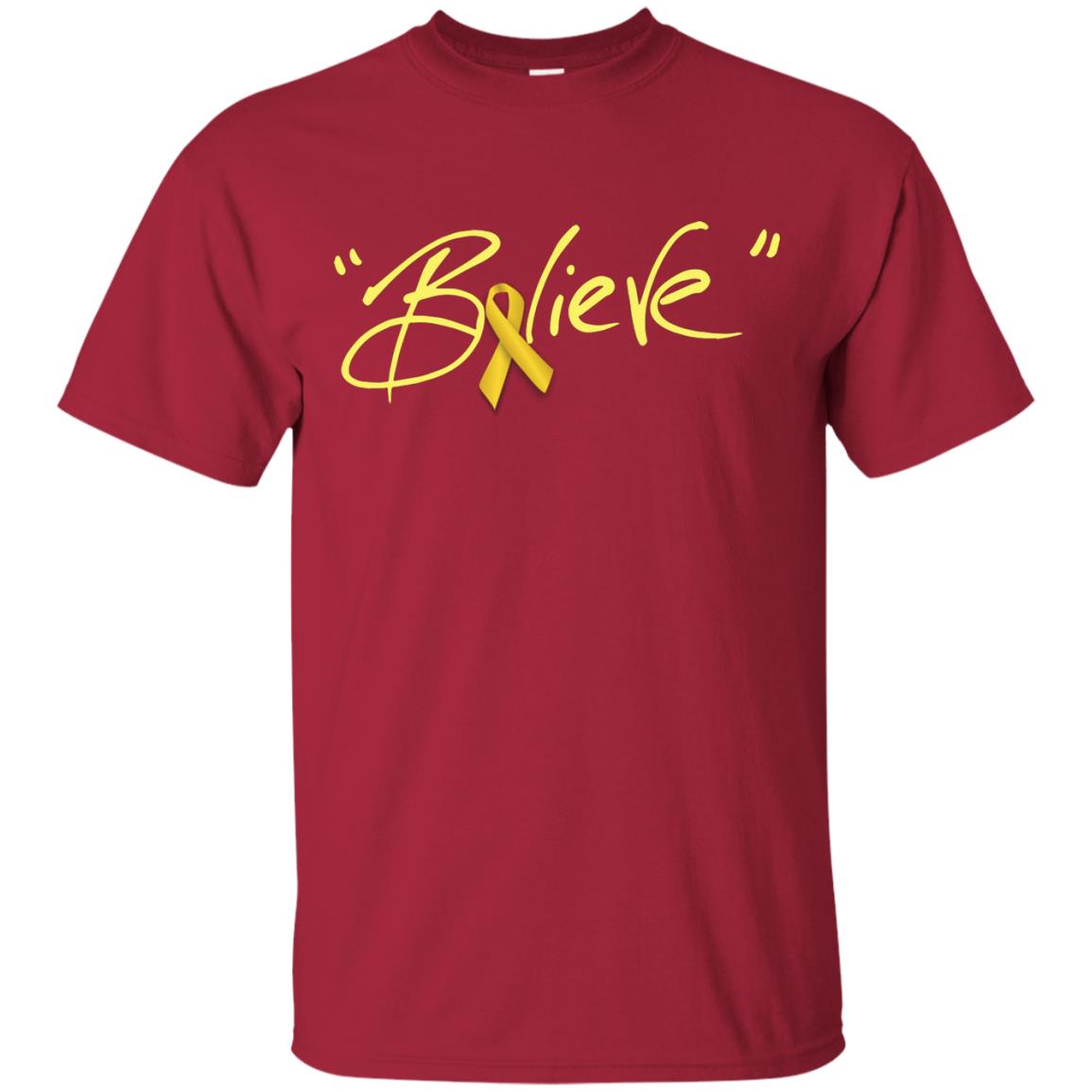 Childhood Cancer Awareness Shirt Gold Ribbon Believe Cardinal