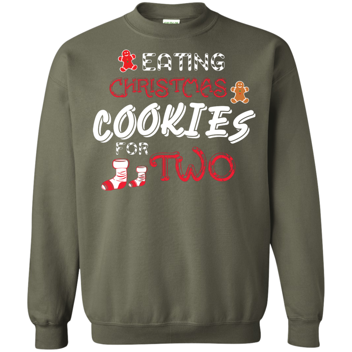 Christmas T-shirt Eating Christmas Cookies For Two Military Green