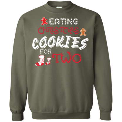 Christmas T-shirt Eating Christmas Cookies For Two Military Green