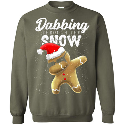 Dabbing Gingerbread T-shirt Dabbing Through The Snow Military Green