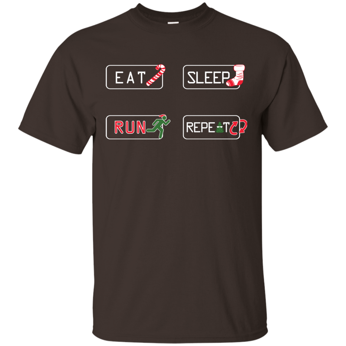 Christmas T-Shirt Eat Sleep Run Repeat Dark Chocolate