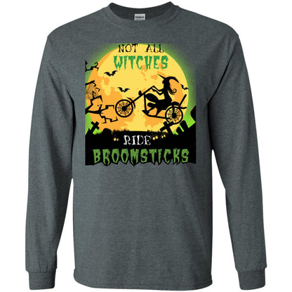 Not All Witches Ride Broomsticks Witches Ride A Motorcycle Funny Halloween Shirt Dark Heather