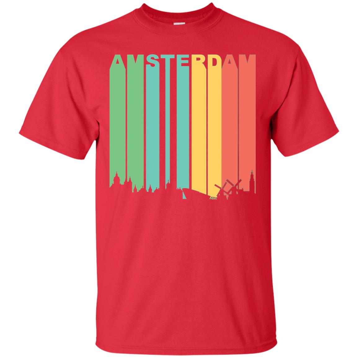 Retro Amsterdam Netherlands Cityscape Downtown Skyline Shirt Red
