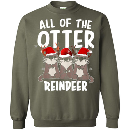 Christmas T-shirt All Of The Otter Reindeer Military Green