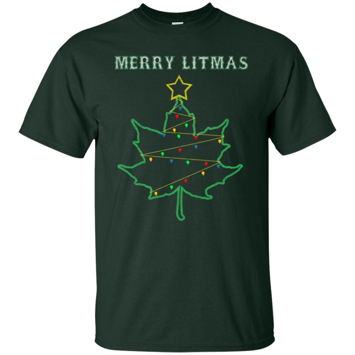Merry Litmas Get Lit Christmas Tree With Light Shirt Forest