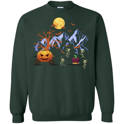 Dancing Skeleton With Pumpkin Funny Halloween Gift Shirt Forest Green