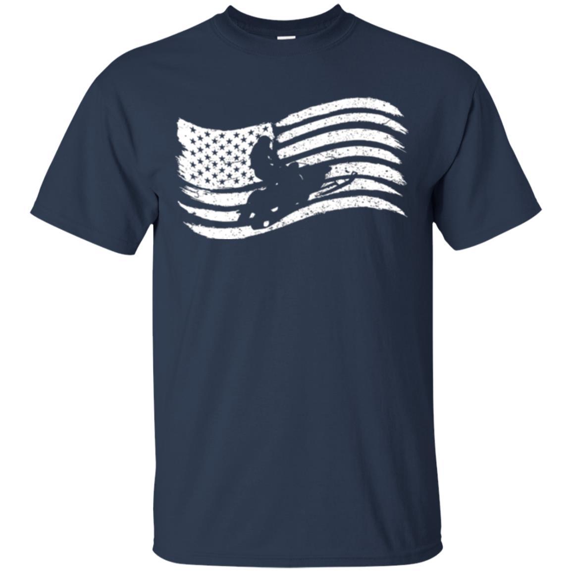 Snowmobile Rider T-shirt American Flag Navy