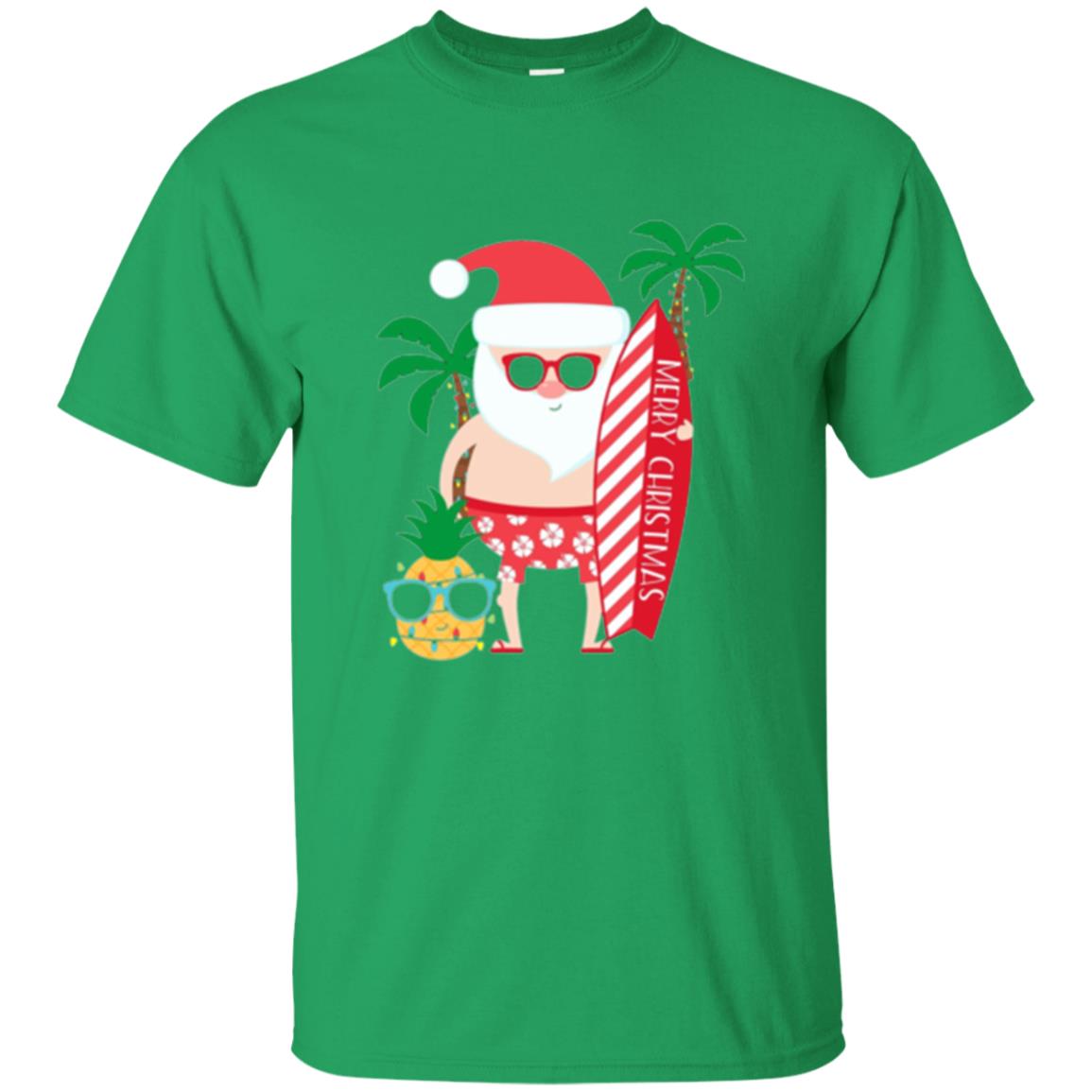 Christmas T-shirt Santa Claus Surfing Hawaiian Irish Green