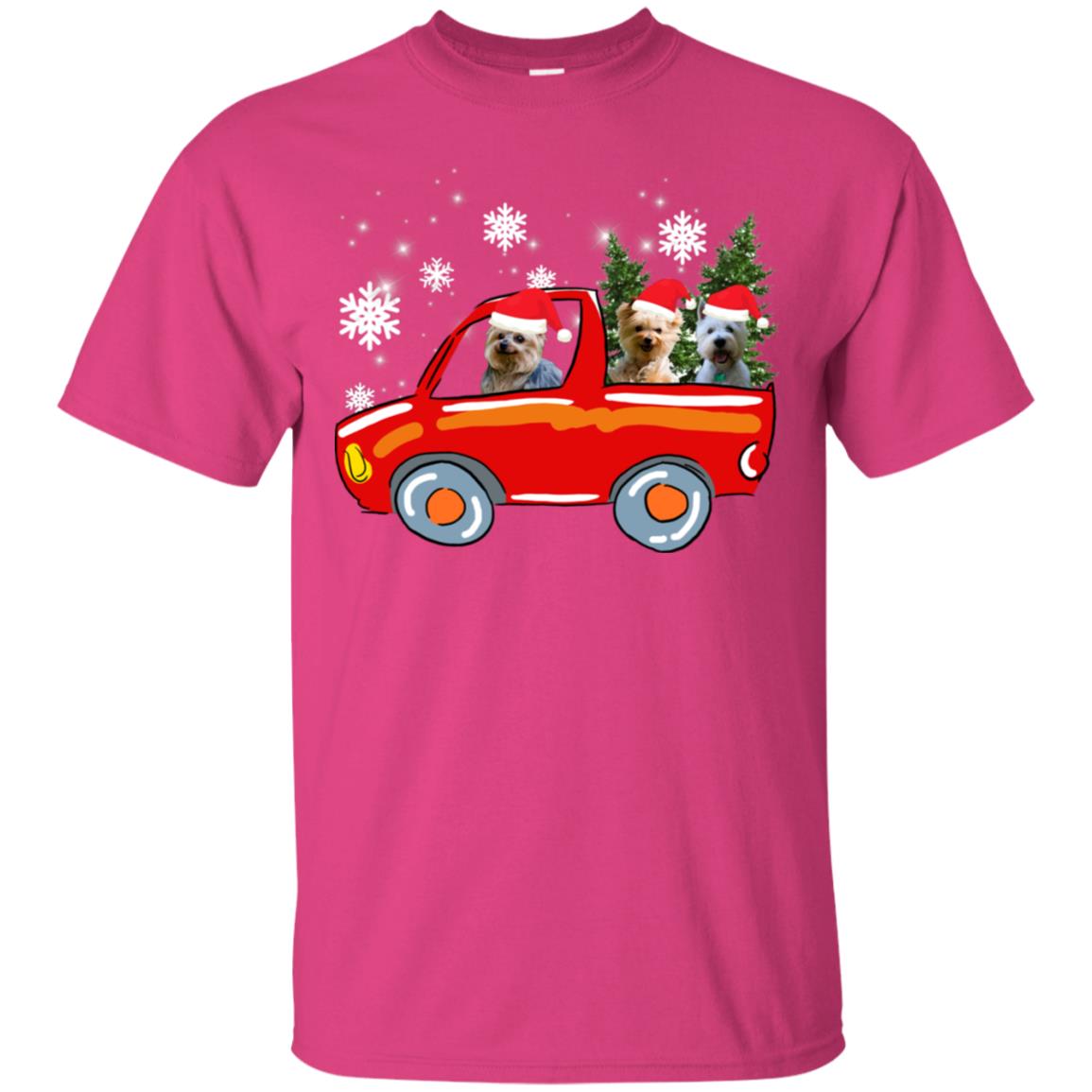 Yorkshire Terrier Dogs On Car Merry Christmas Gift Shirt Heliconia