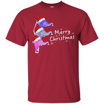 Merry Christmas Elephant With Santa Hat In Pocket Zip X-mas Gift Shirt Cardinal
