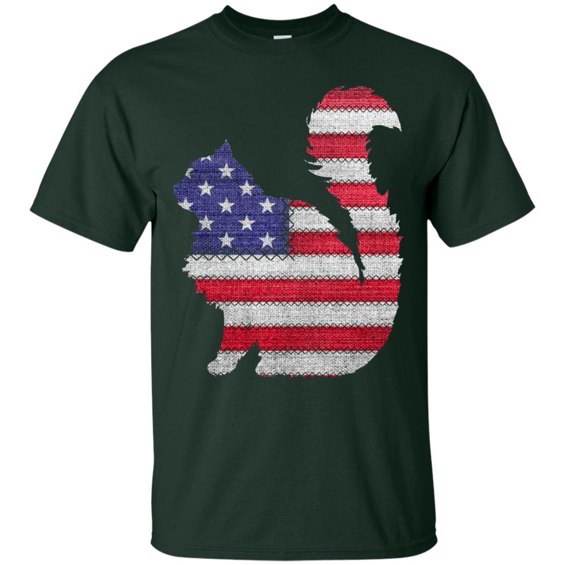 Patriotic Maine Coon American Flag Embroidery T-shirt Forest