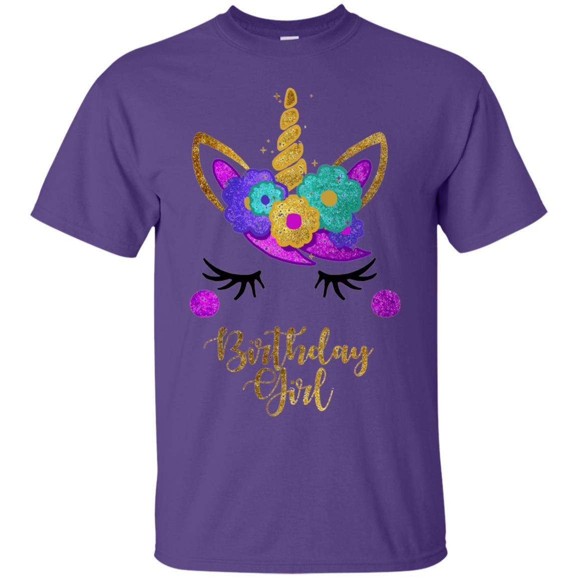 Unicorn Birthday Girl T-shirt Purple