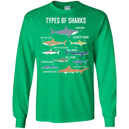 Shark Lovers T-shirt 9 Types Of Sharks Ocean Irish Green