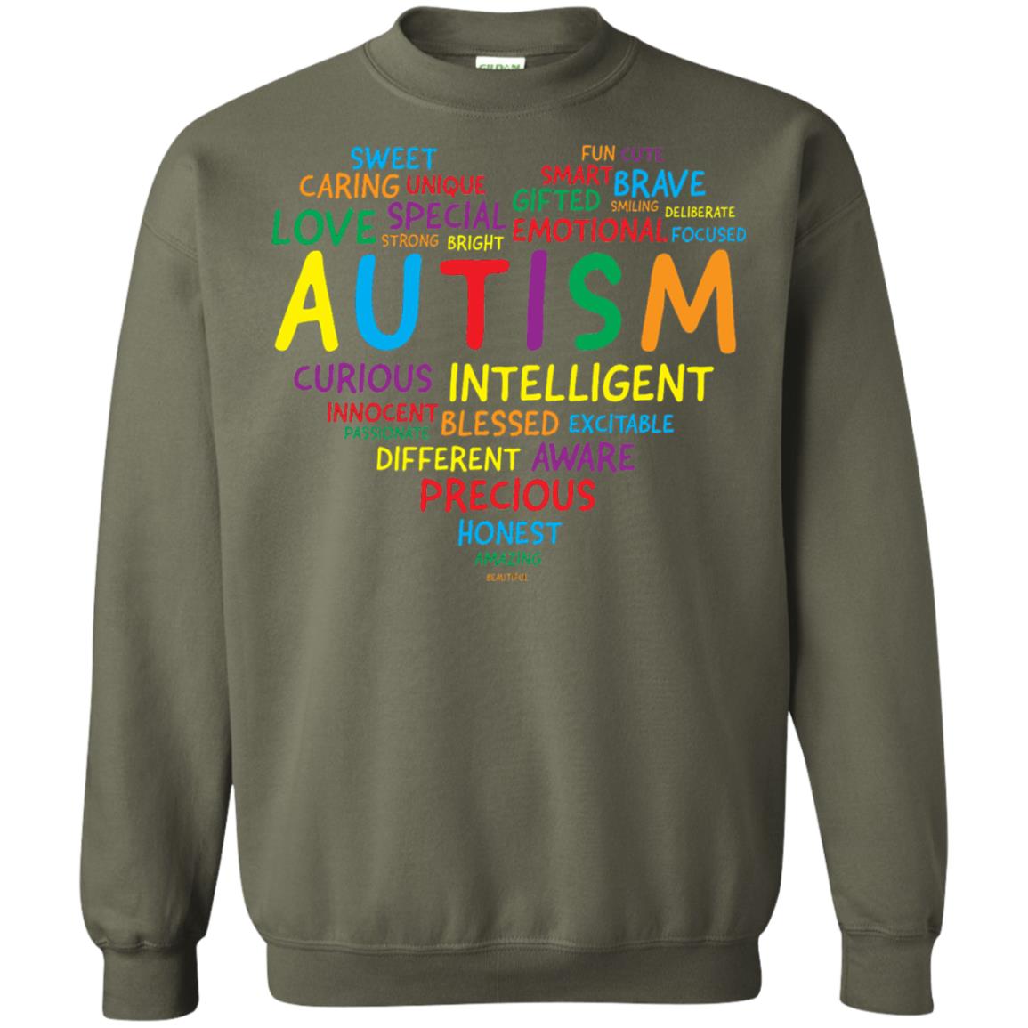 Autism Heart Autism Awareness T-shirt Military Green